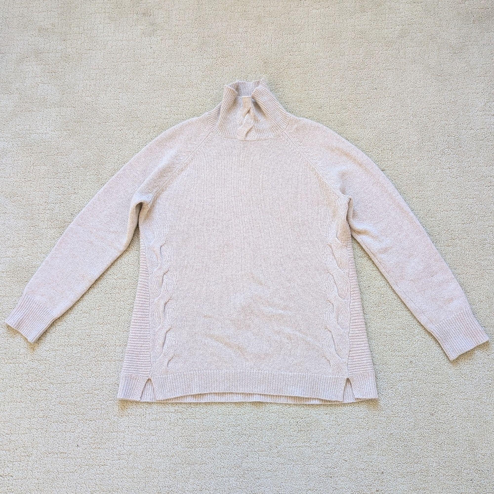 Garnet Hill 100% Cashmere Turtleneck Sweater Womens L Cable Knit Cozy Luxury - Picture 3 of 10